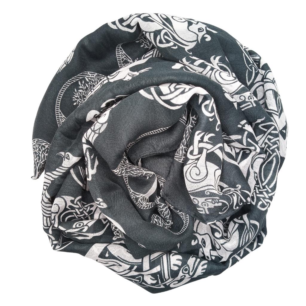 Irish Celtic Symbols Scarf - Grey/White