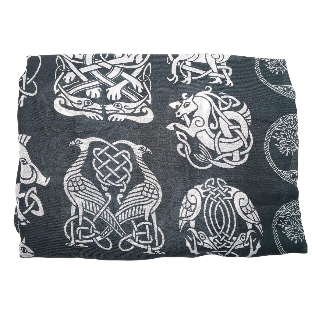 Irish Celtic Symbols Scarf - Grey/White