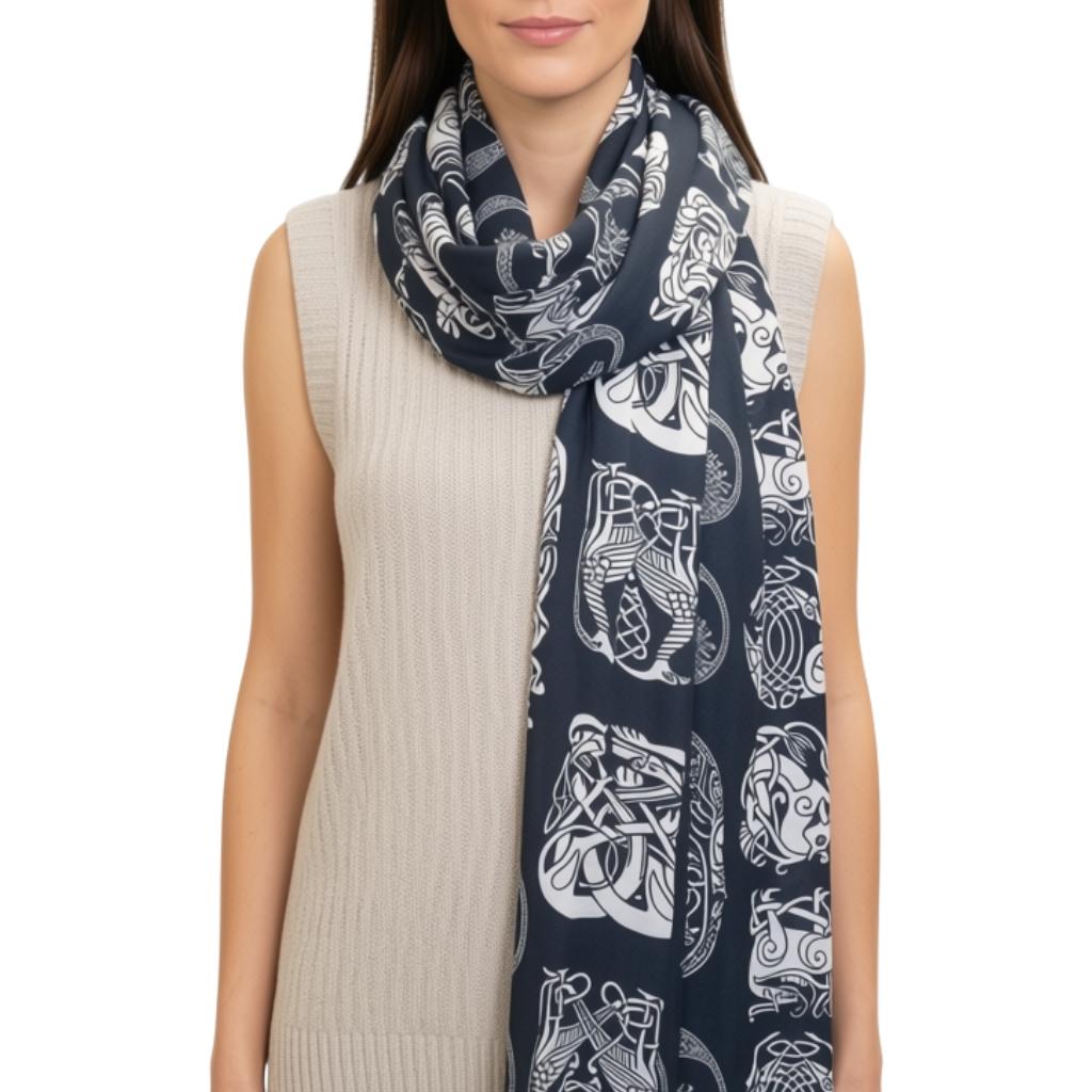 Irish Celtic Symbols Scarf - Grey/White
