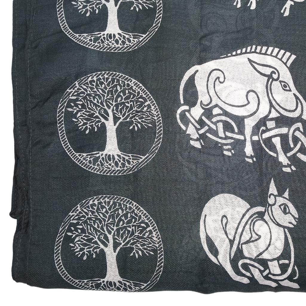 Irish Celtic Symbols Scarf - Grey/White