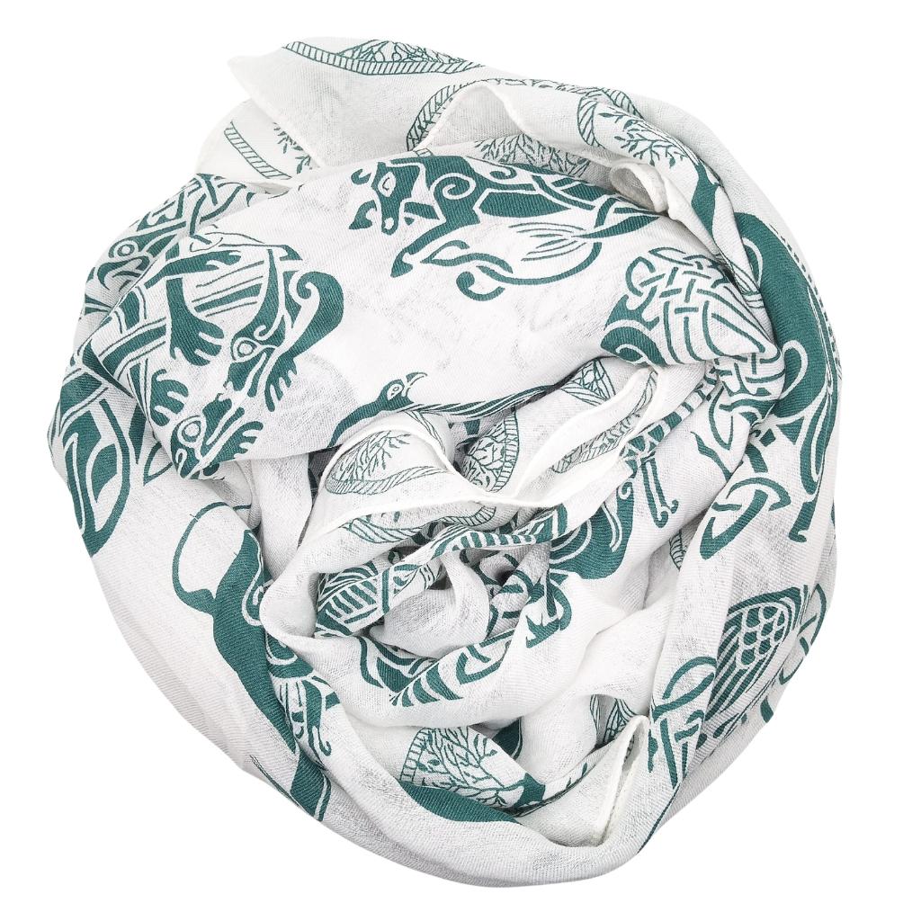Irish Celtic Symbols Scarf - White/Green
