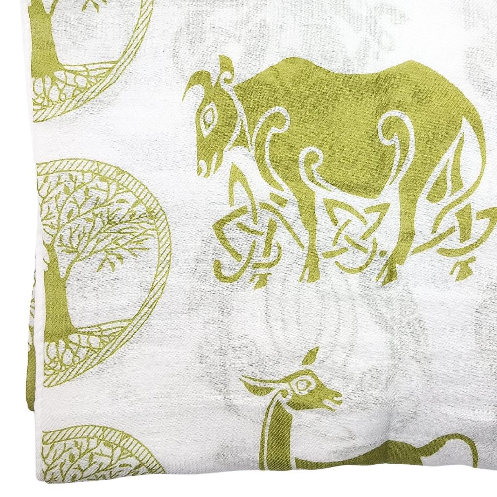 Irish Celtic Symbols Scarf - White/Light Green