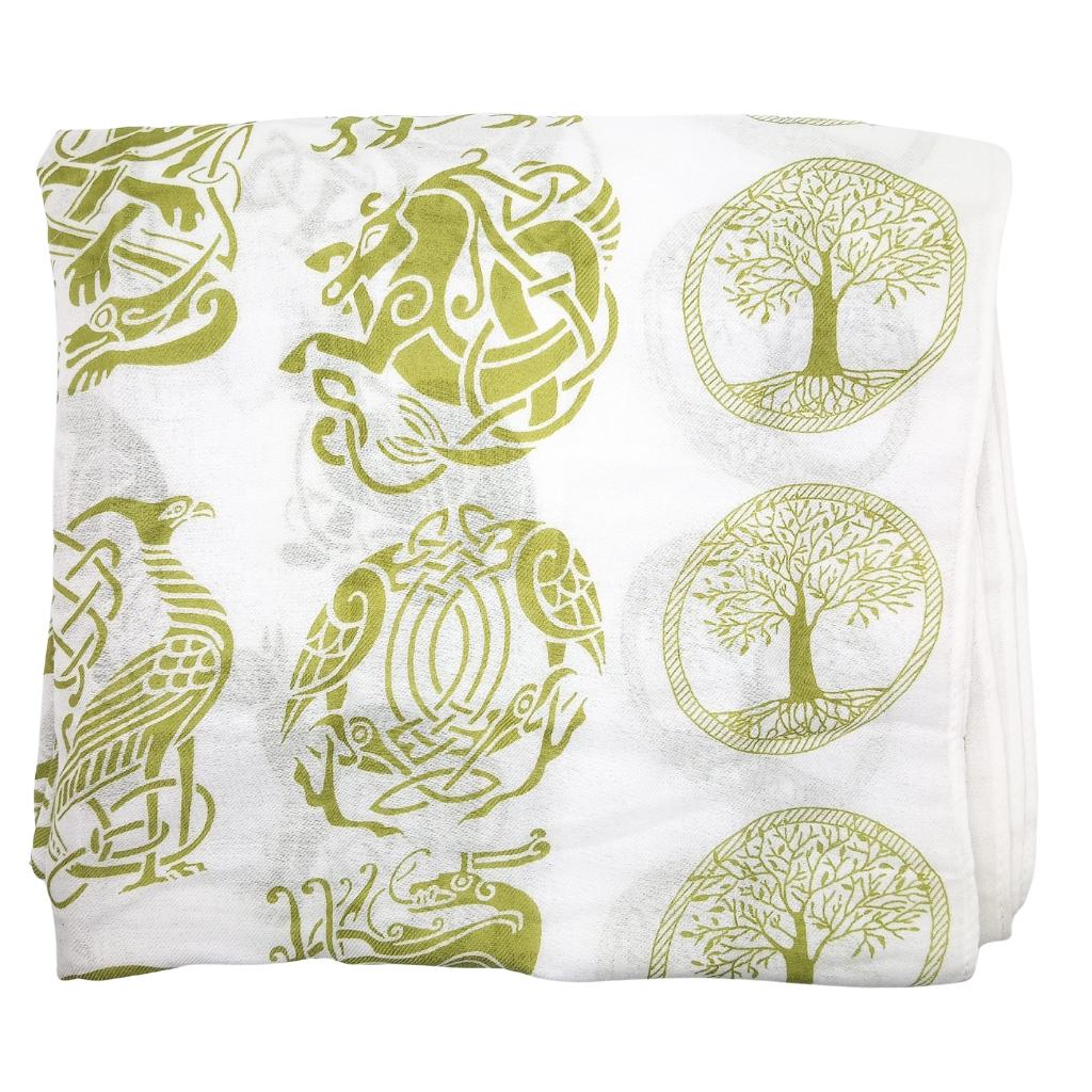 Irish Celtic Symbols Scarf - White/Light Green