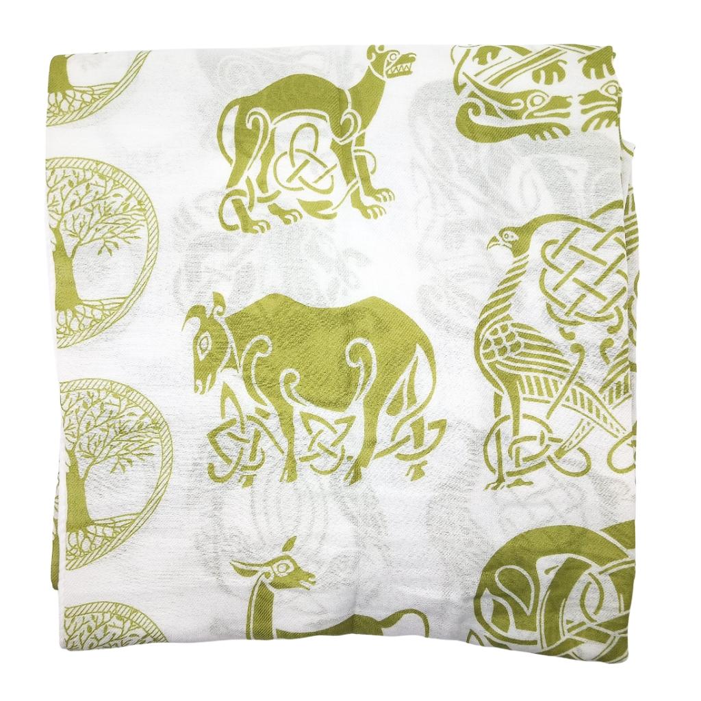 Irish Celtic Symbols Scarf - White/Light Green
