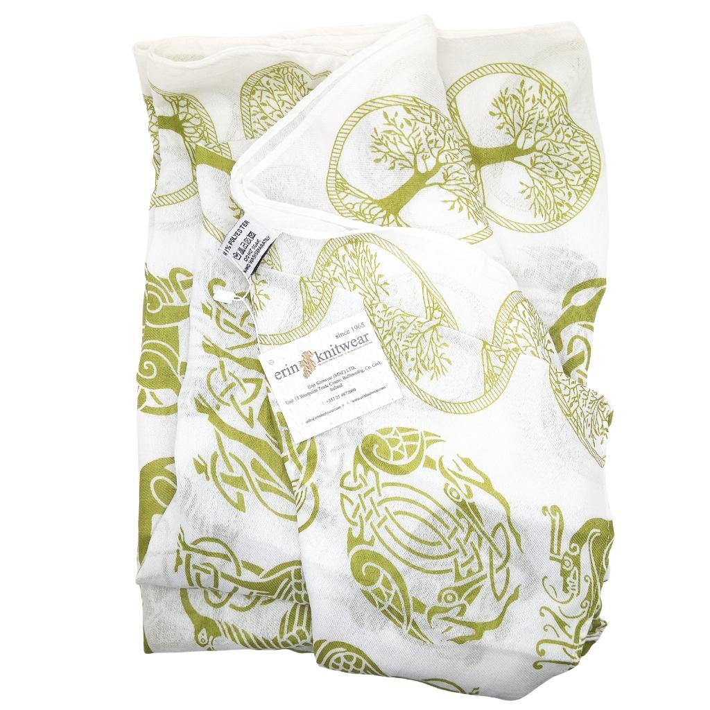 Irish Celtic Symbols Scarf - White/Light Green