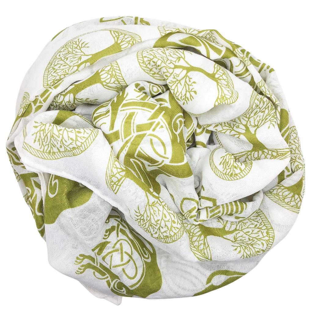 Irish Celtic Symbols Scarf - White/Light Green