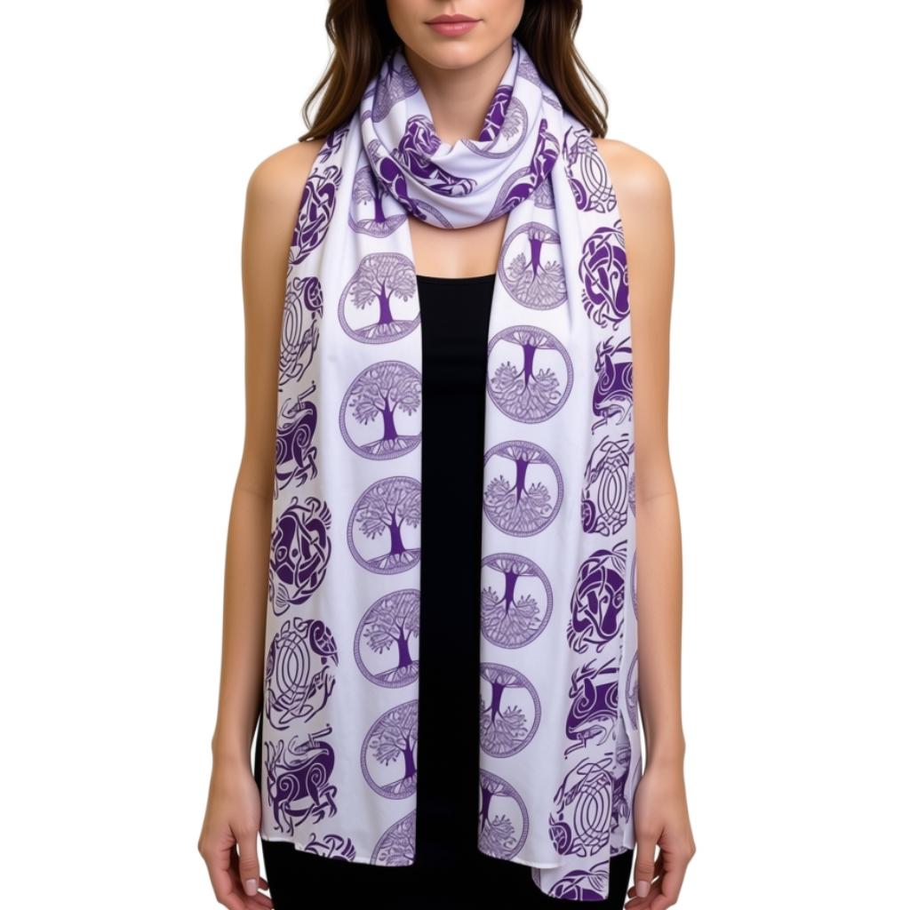 Irish Celtic Symbols Scarf - White/Purple