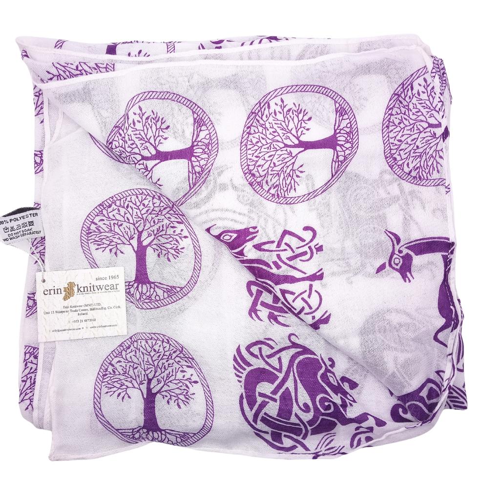 Irish Celtic Symbols Scarf - White/Purple