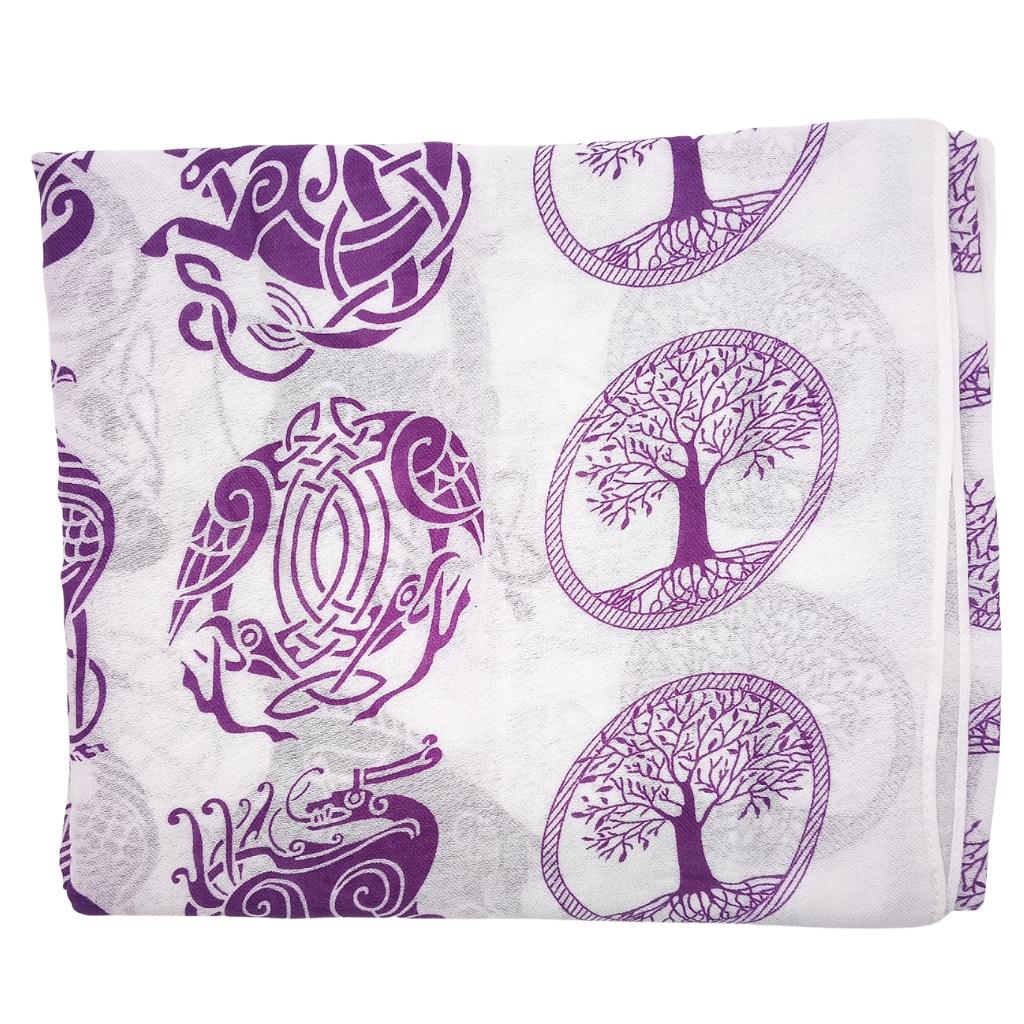 Irish Celtic Symbols Scarf - White/Purple
