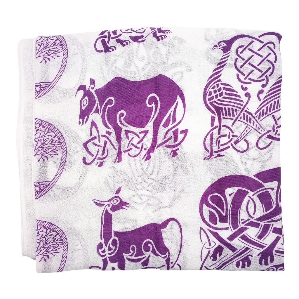 Irish Celtic Symbols Scarf - White/Purple
