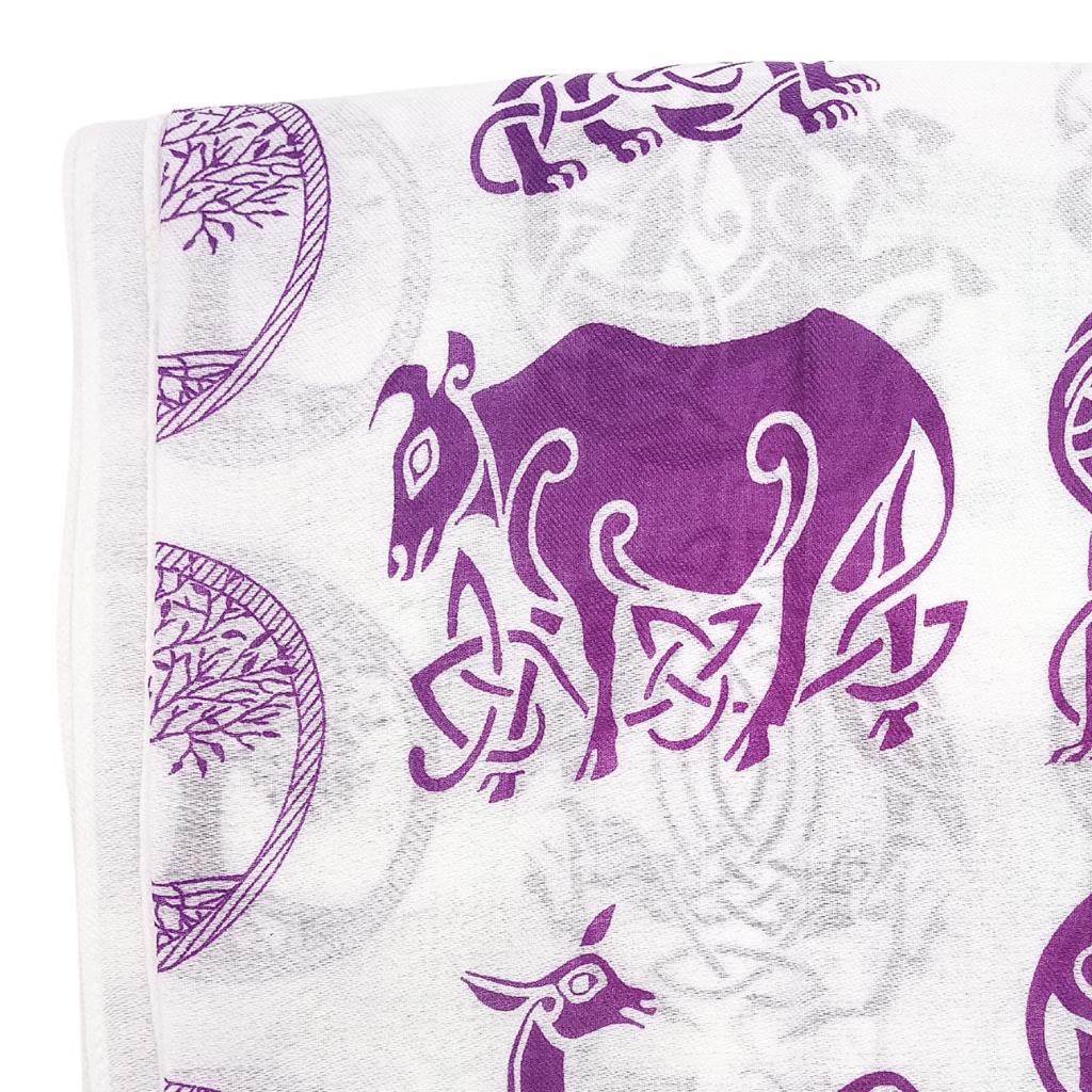 Irish Celtic Symbols Scarf - White/Purple