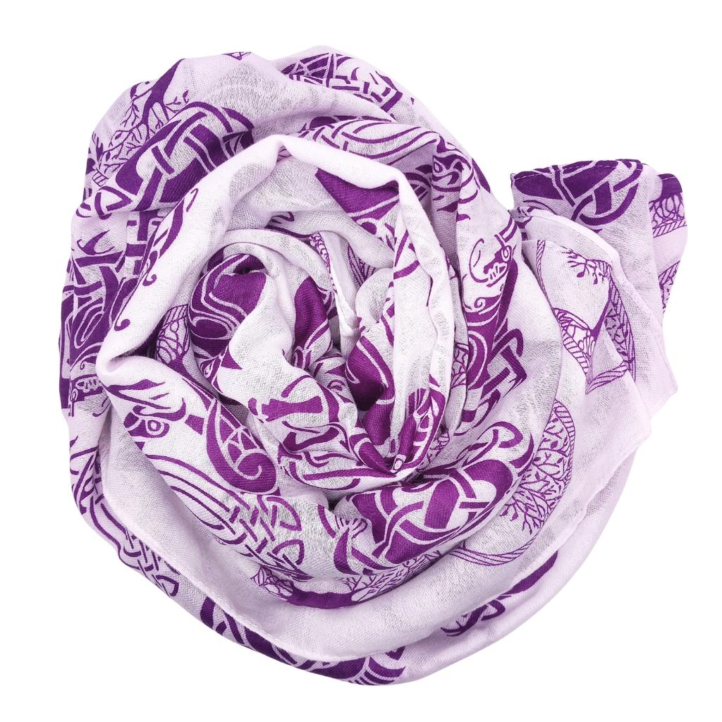 Irish Celtic Symbols Scarf - White/Purple
