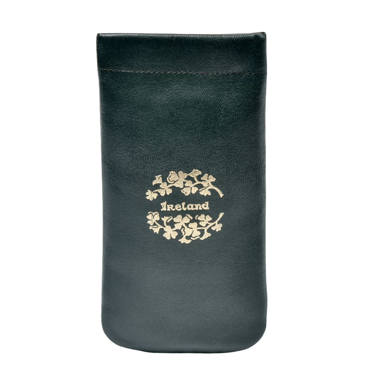 Irish Leather Gold Ireland with Shamrock Glasses Case - Snap