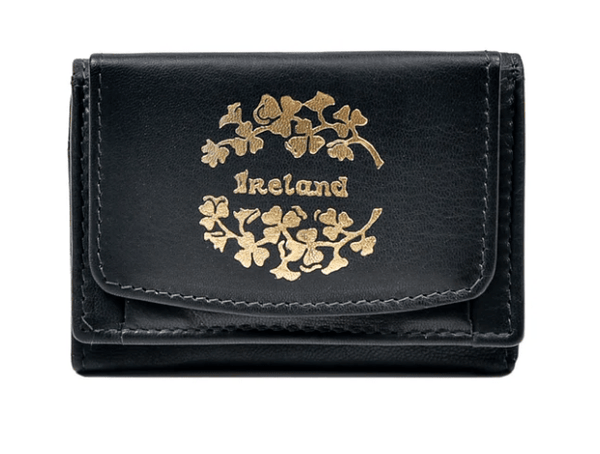 Irish Leather Gold Ireland with Shamrocks Tri - Fold Wallet - The Celtic Gift Store - Wallets