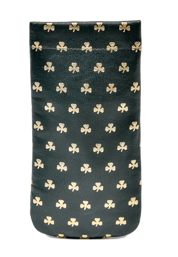 Irish Leather Gold Shamrock Glasses Case - Snap - The Celtic Gift Store - Apparel & Accessories