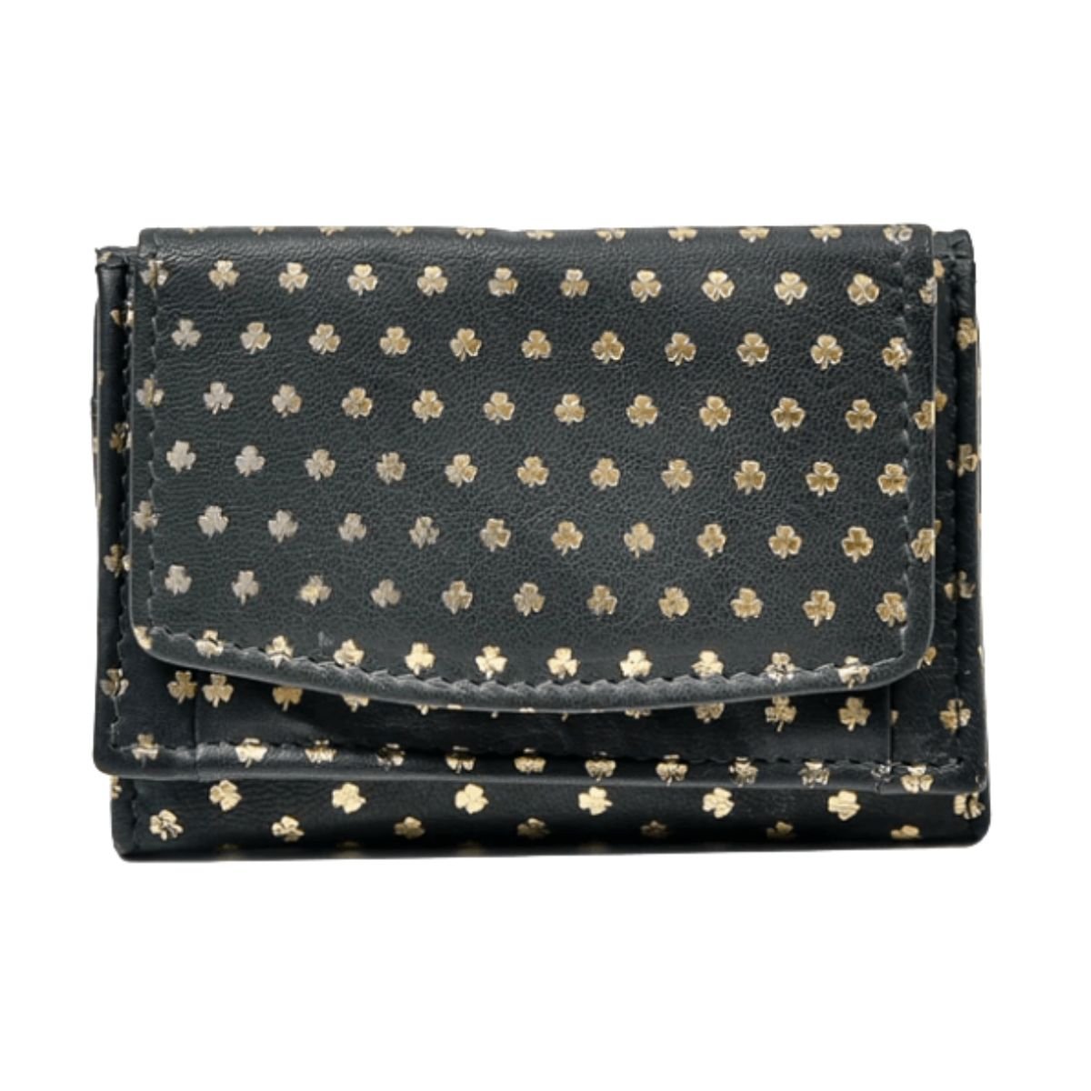 Irish Leather Gold Shamrock Tri - Fold Wallet