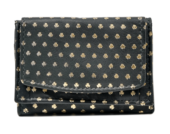 Irish Leather Gold Shamrock Tri - Fold Wallet - The Celtic Gift Store - Wallets