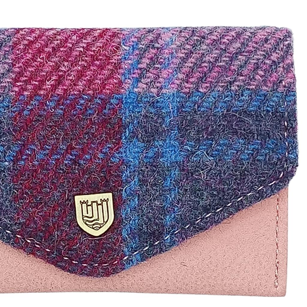 Islander Harris Tweed Card Wallet 'Pink and Blue Tartan'