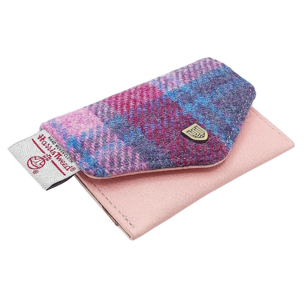 Islander Harris Tweed Card Wallet 'Pink and Blue Tartan'