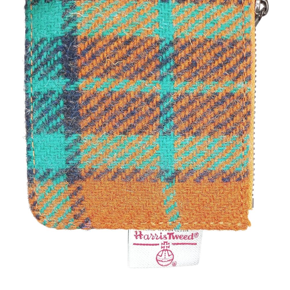 Islander Harris Tweed Card Zip Wallet 'Orange and Blue Tartan'