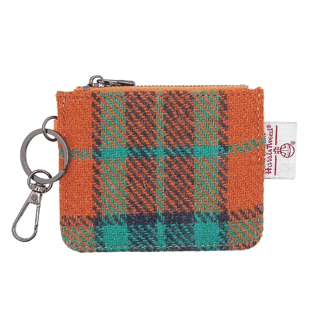 Islander Harris Tweed Card Zip Wallet 'Orange and Blue Tartan'