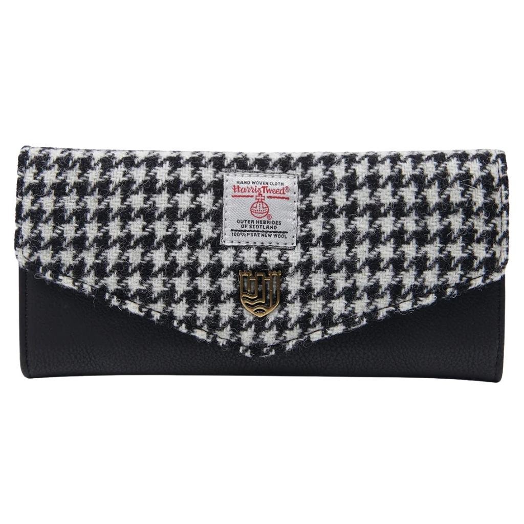 Islander Harris Tweed Large Clasp Clutch Purse 'Black and White Dogtooth'