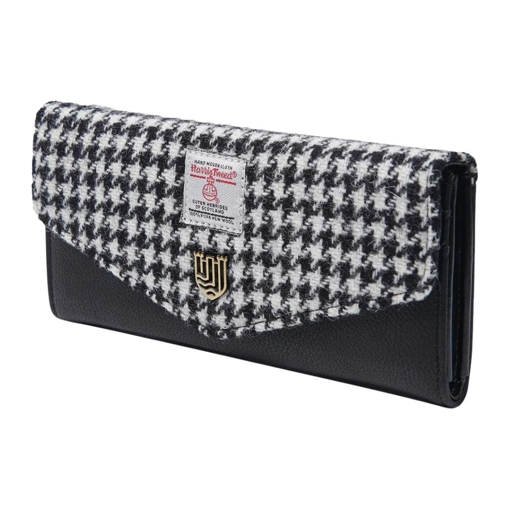 Islander Harris Tweed Large Clasp Clutch Purse 'Black and White Dogtooth'