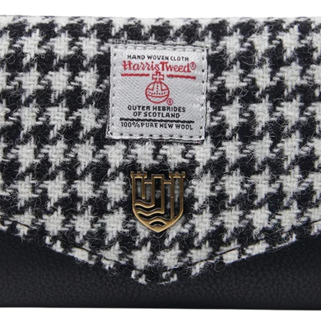 Islander Harris Tweed Large Clasp Clutch Purse 'Black and White Dogtooth'
