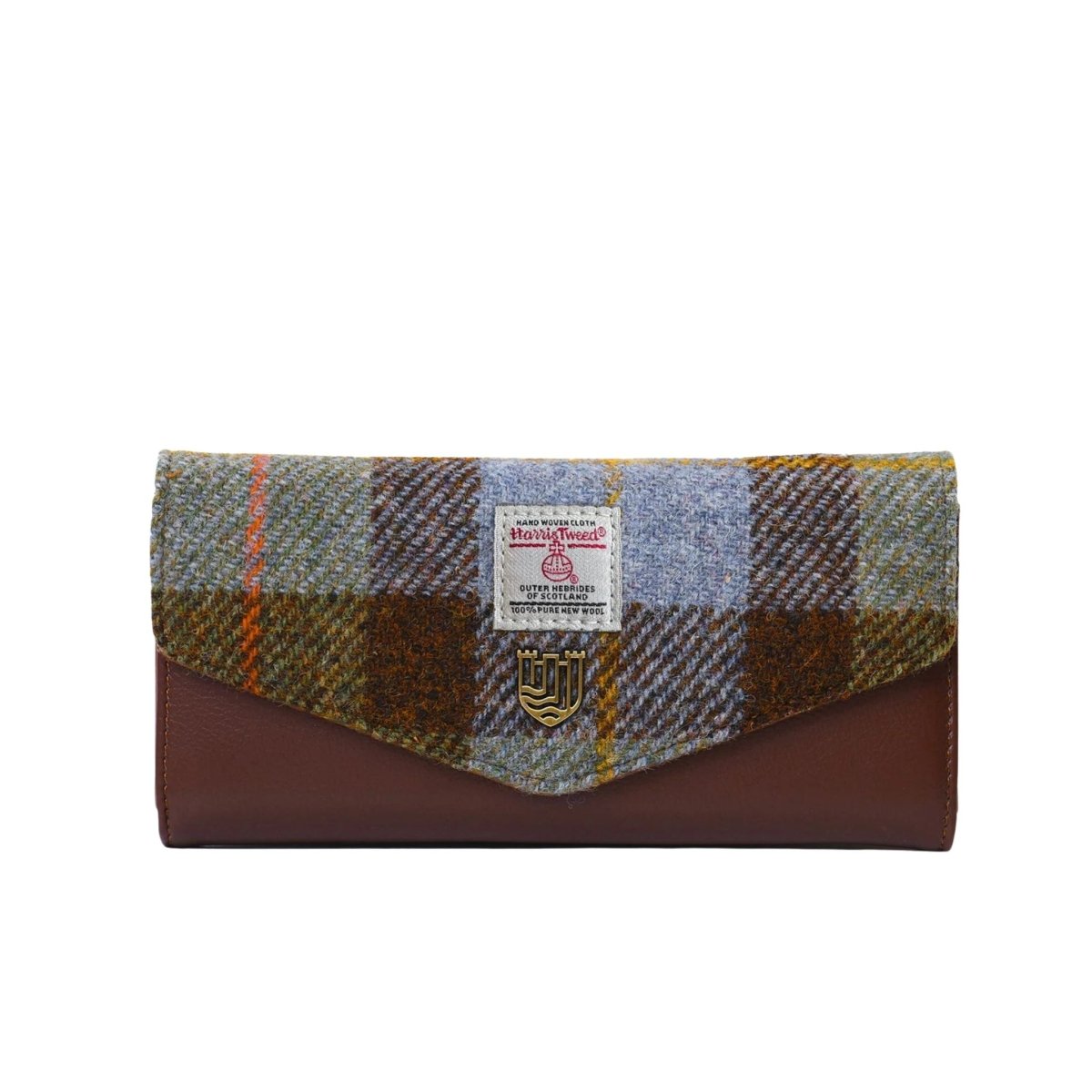Islander Harris Tweed Large Clasp Clutch Purse 'Chestnut and Blue Tartan'