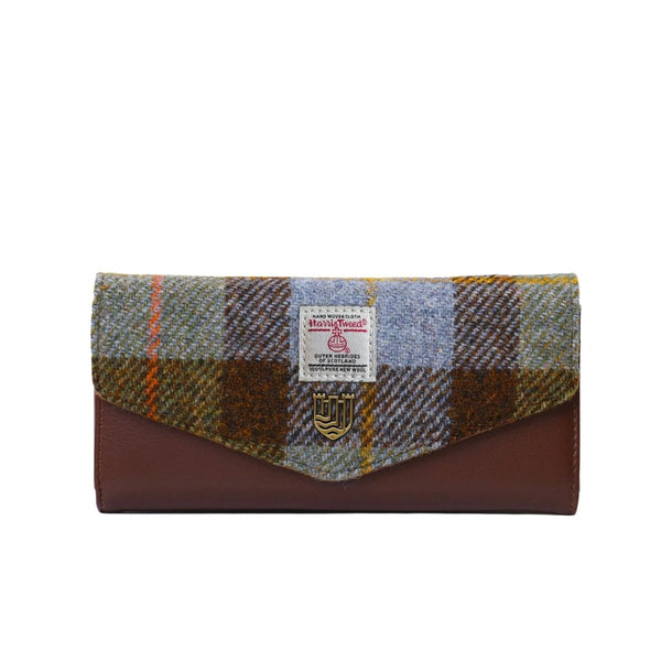 Islander Harris Tweed Large Clasp Clutch Purse 'Chestnut and Blue Tartan'
