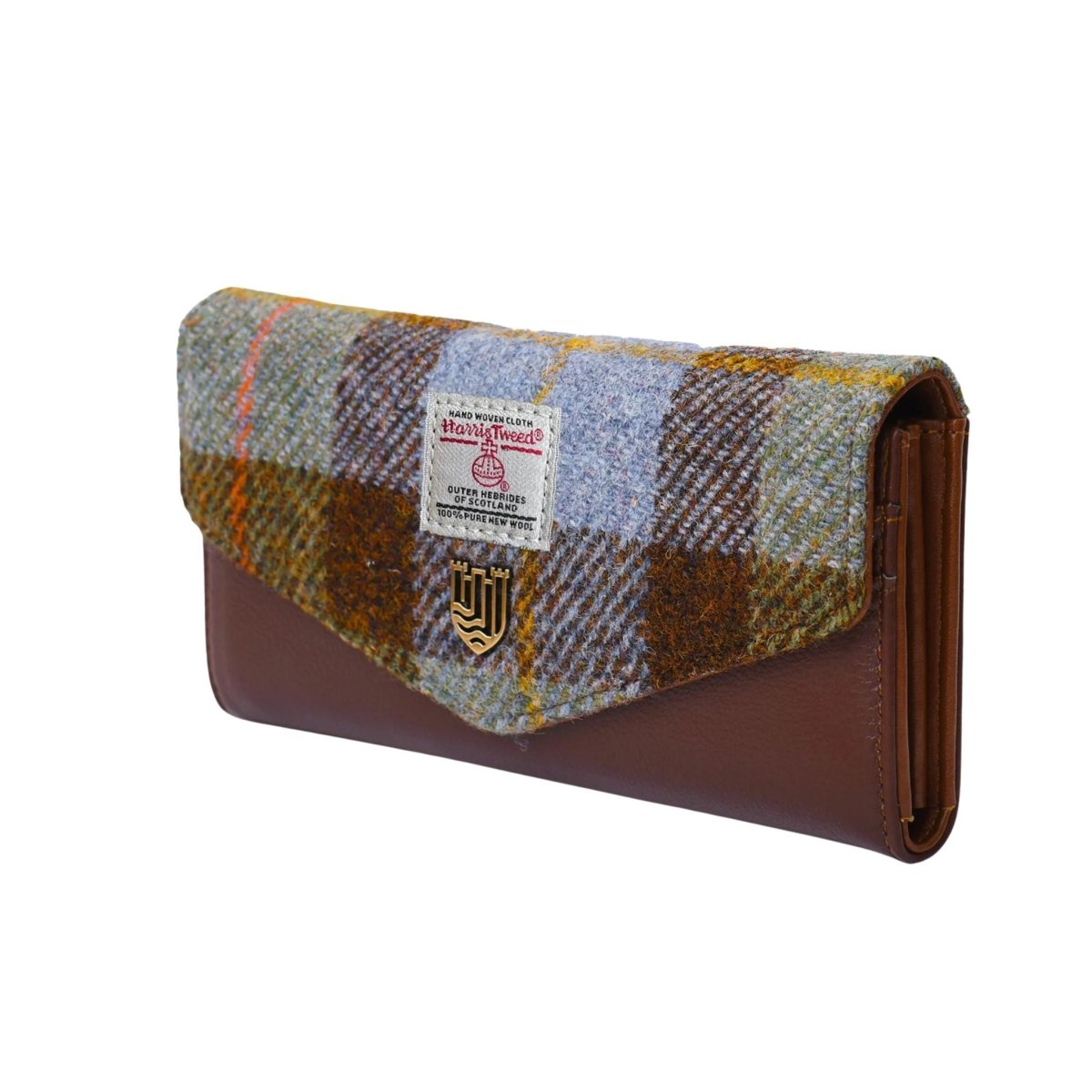 Islander Harris Tweed Large Clasp Clutch Purse 'Chestnut and Blue Tartan'