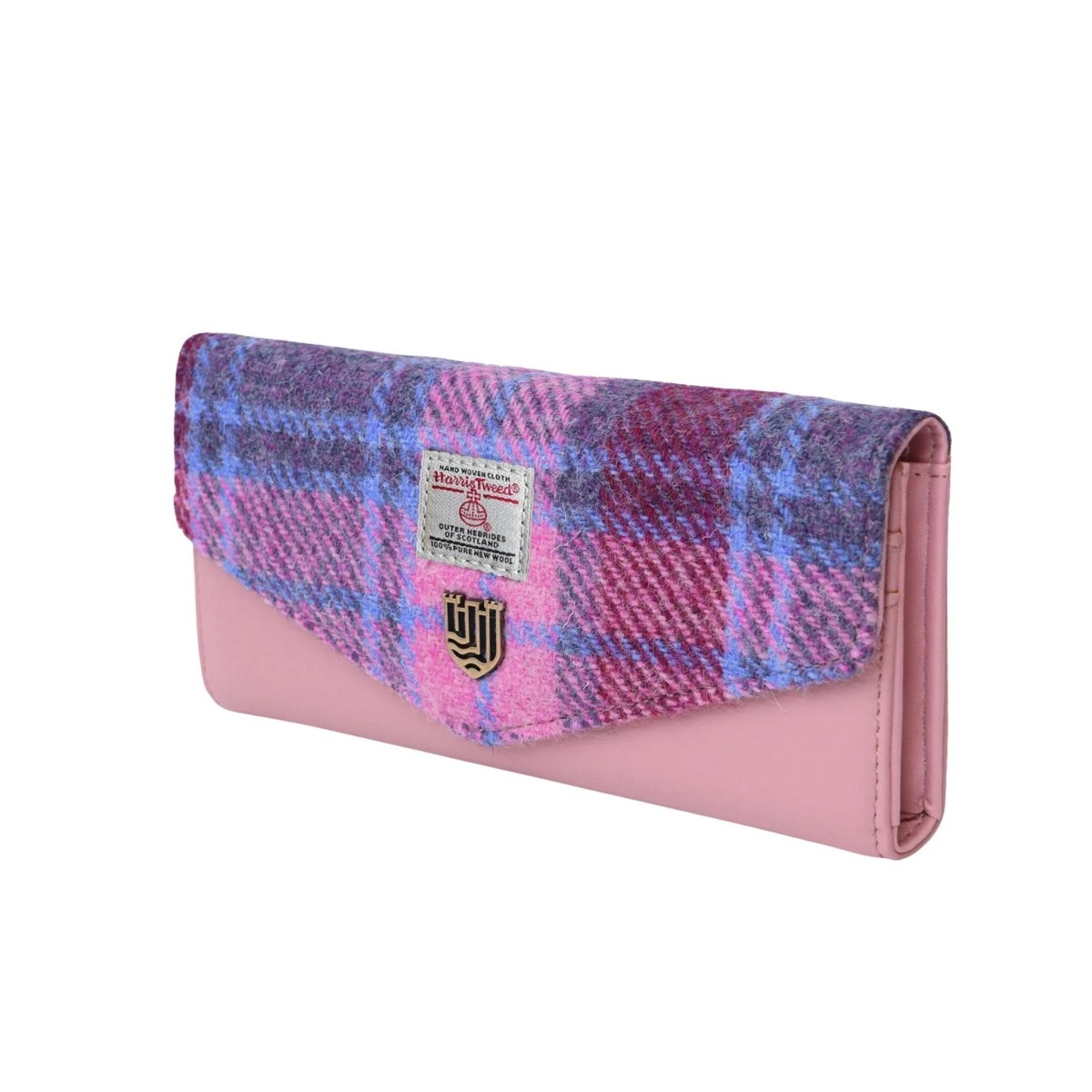 Islander Harris Tweed Large Clasp Clutch Purse 'Pink and Blue Tartan'