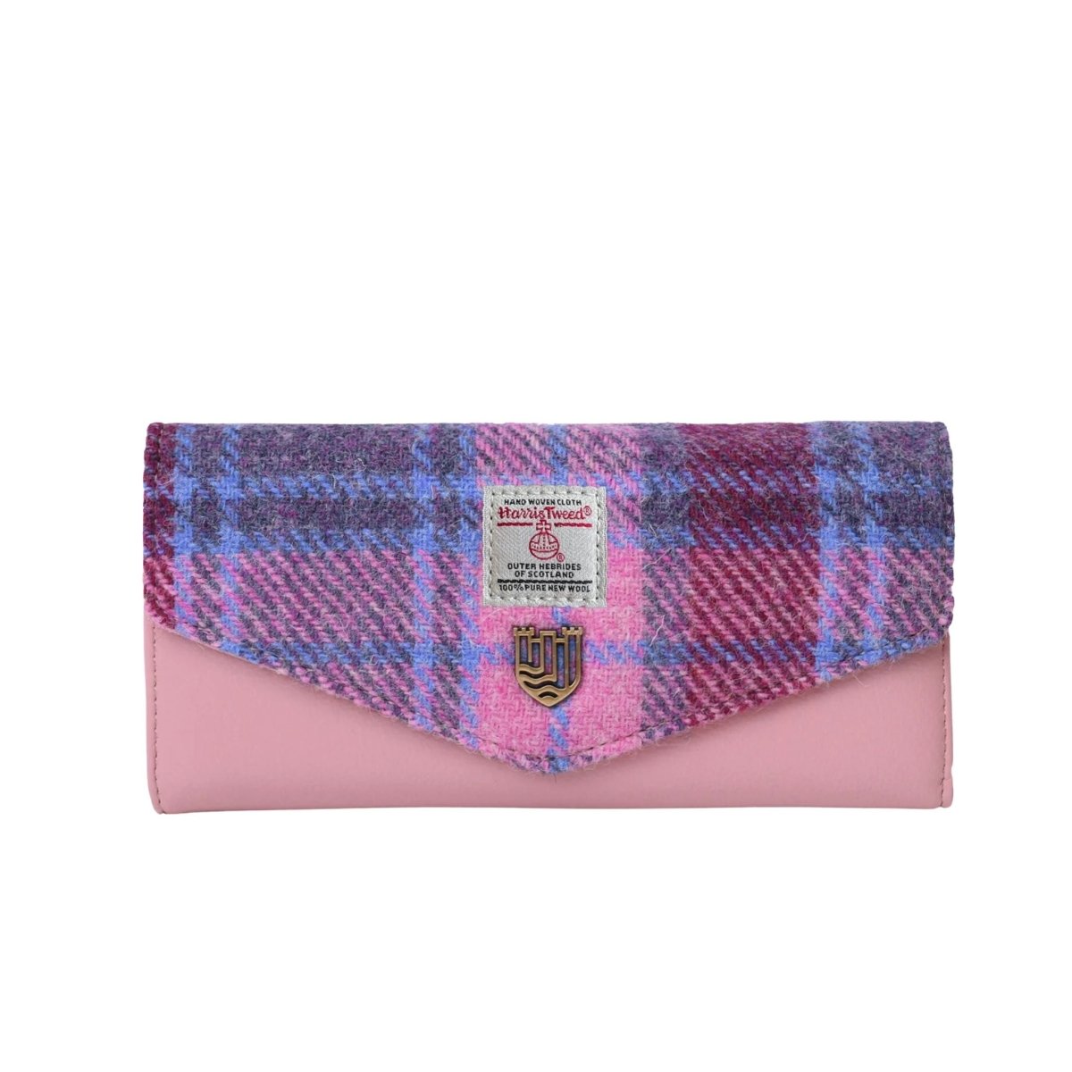 Islander Harris Tweed Large Clasp Clutch Purse 'Pink and Blue Tartan'