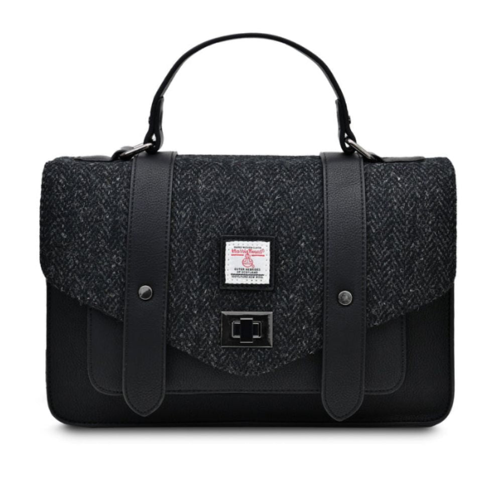 Islander Harris Tweed Large Satchel 'Black Herringbone' - The Celtic Gift Store - Handbags