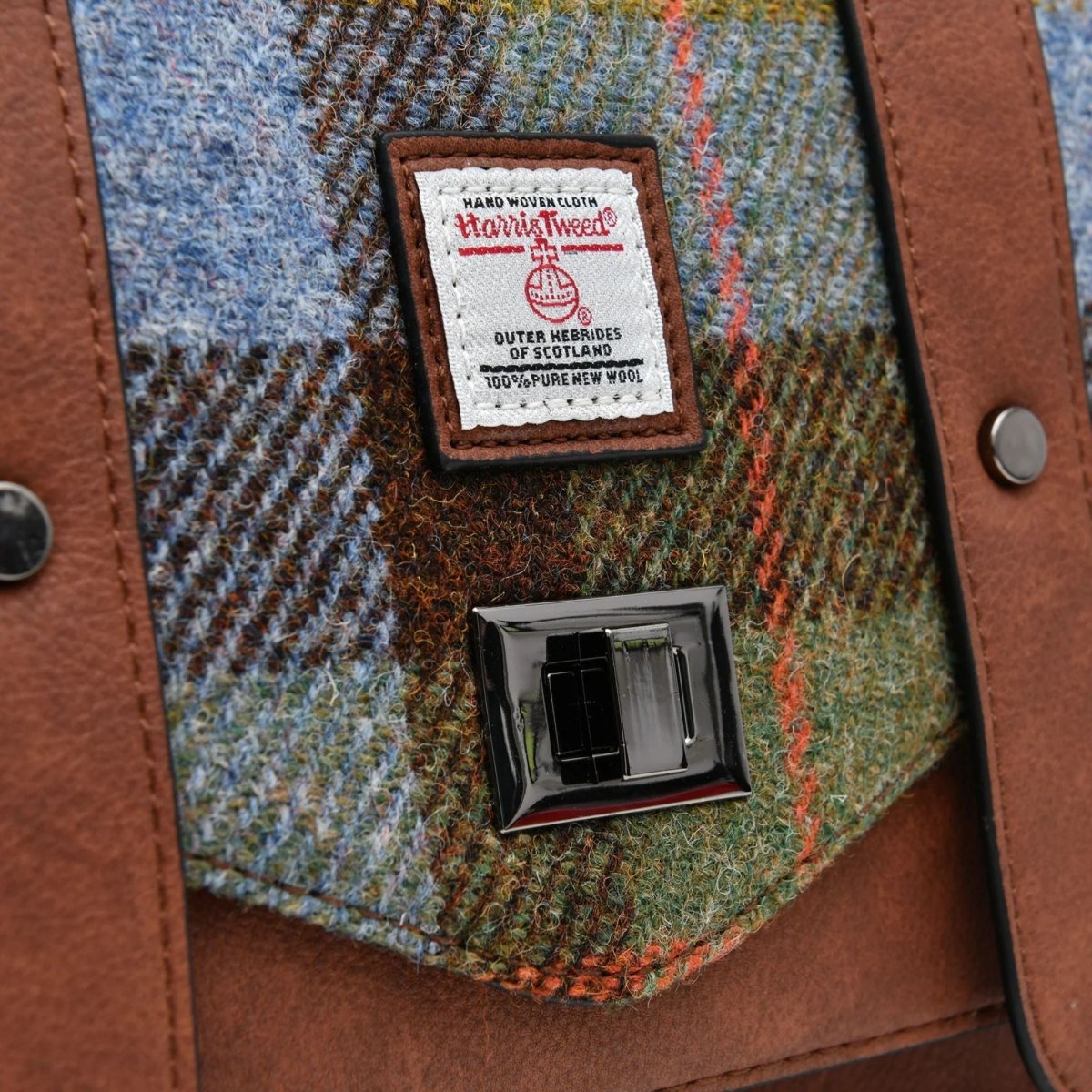 Islander Harris Tweed Large Satchel 'Chestnut and Blue Tartan'