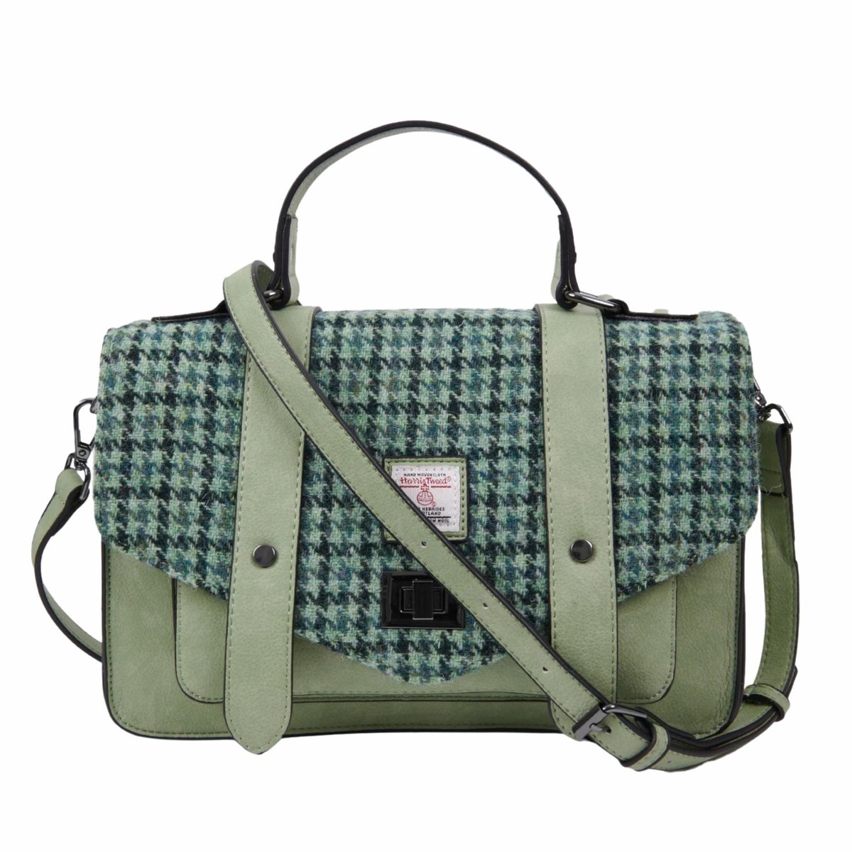 Islander Harris Tweed Large Satchel 'Green Dogtooth'