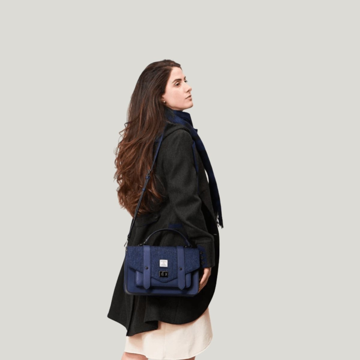 Islander Harris Tweed Large Satchel 'Navy Tartan'