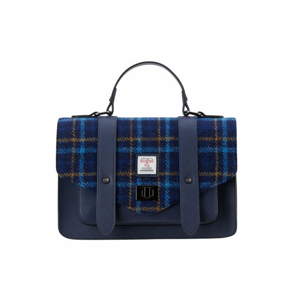 Islander Harris Tweed Large Satchel 'Navy Tartan'