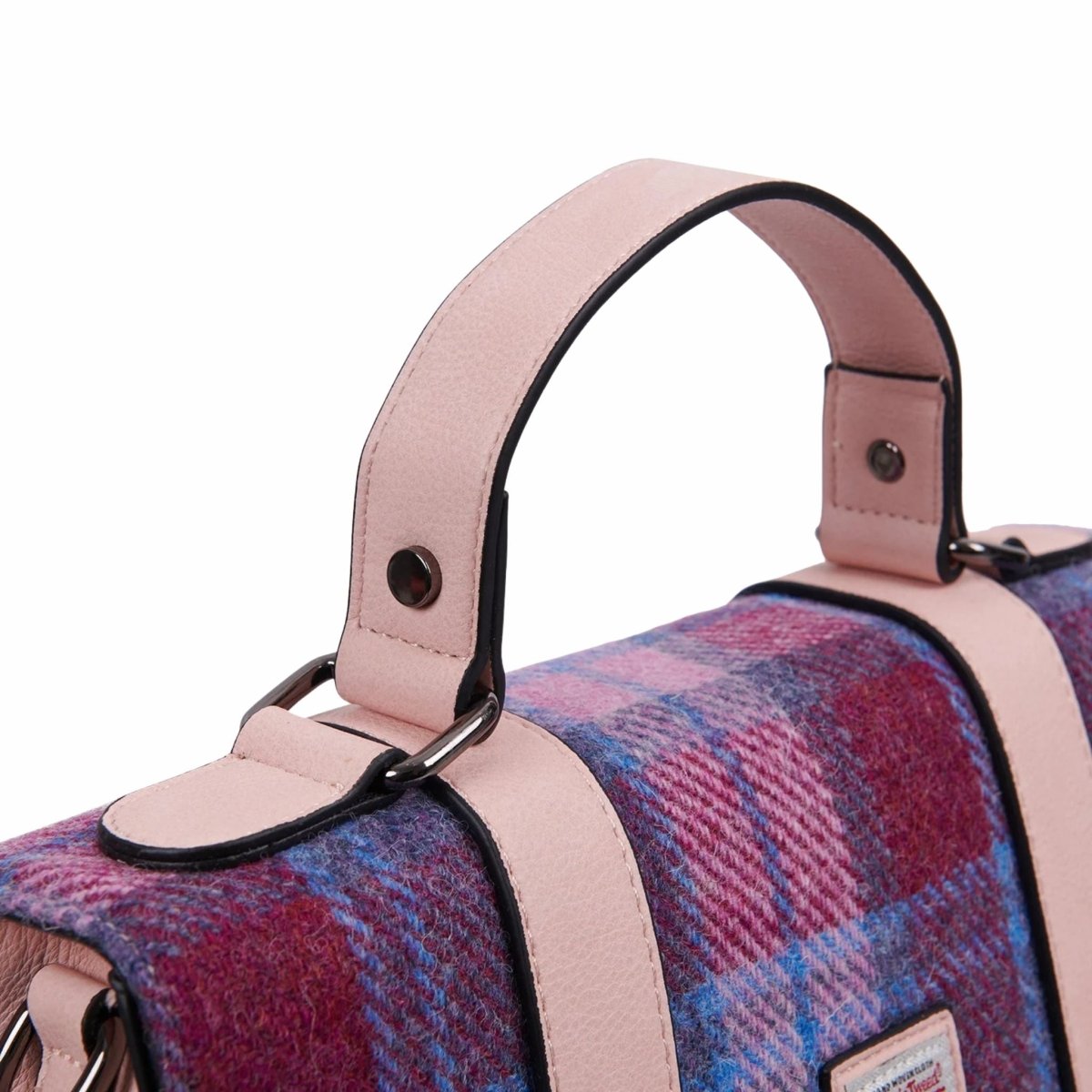 Islander Harris Tweed Large Satchel 'Pink and Blue Tartan'