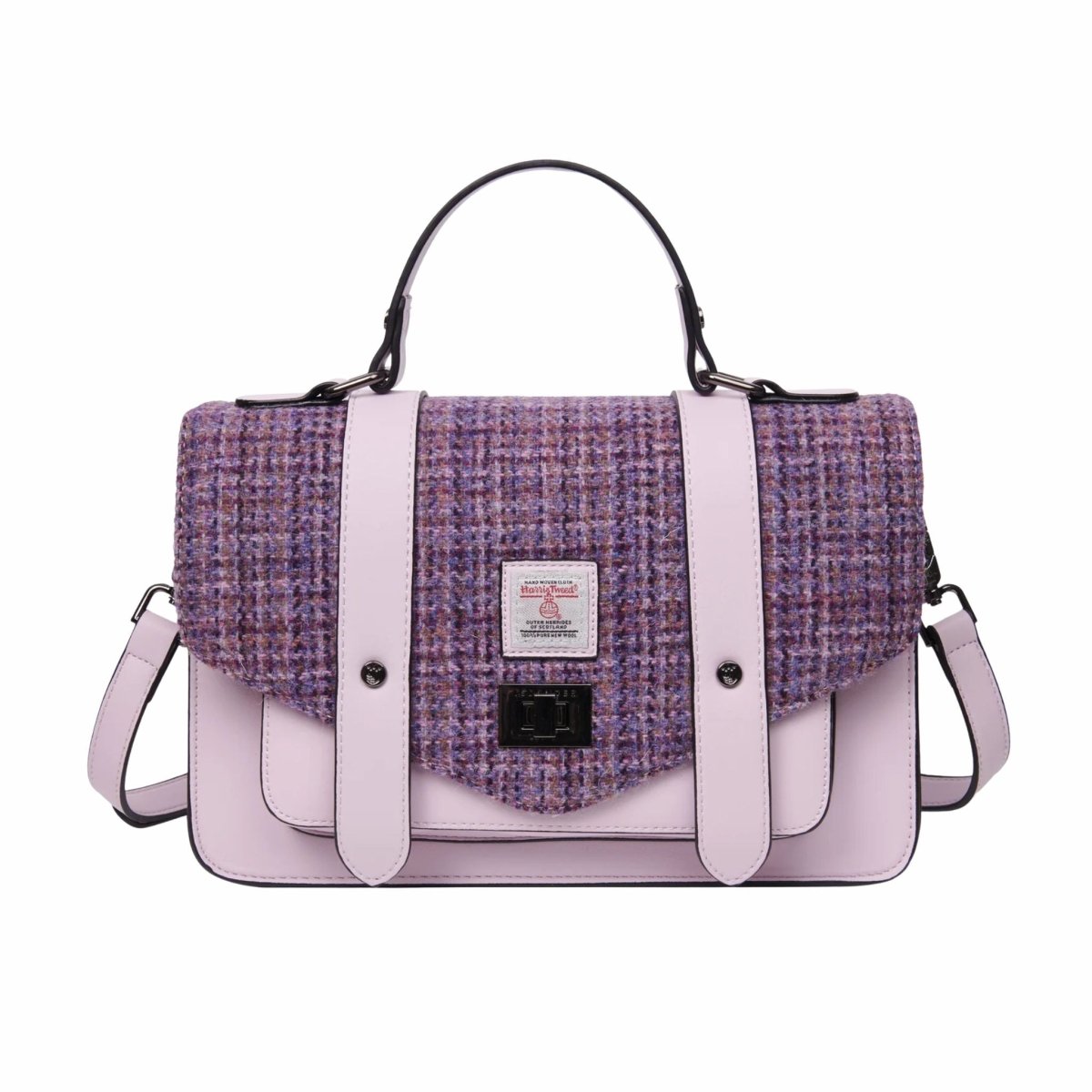 Islander Harris Tweed Large Satchel 'Violet Mini Dogtooth'