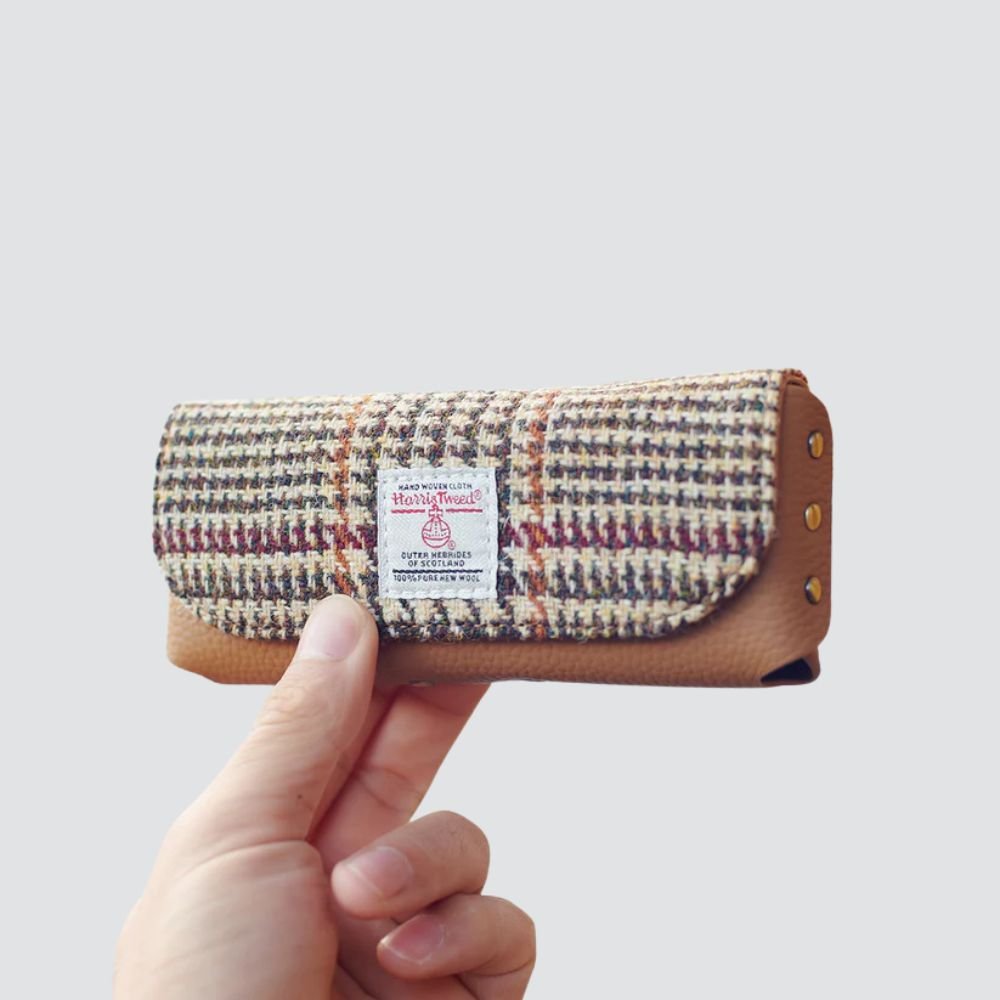 Islander Harris Tweed Leather Glasses Case 'Beige Dogtooth'
