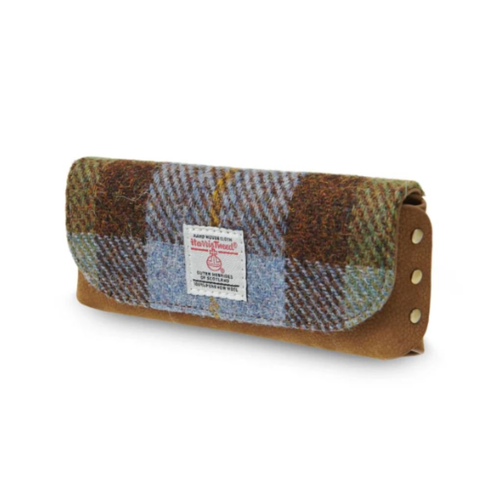 Islander Harris Tweed Leather Glasses Case 'Chestnut Blue Tartan' - The Celtic Gift Store - Glasses Case - Accessories