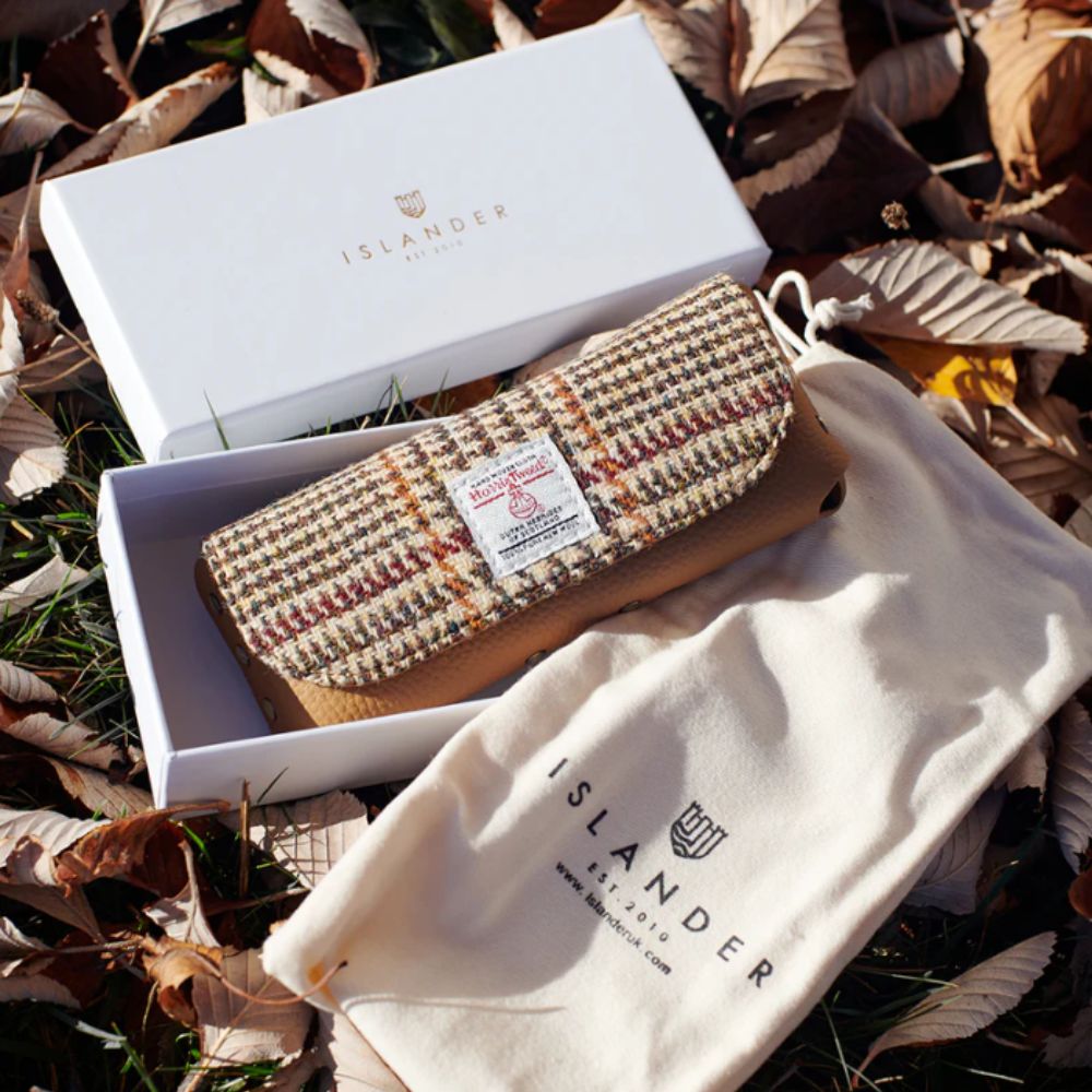 Islander Harris Tweed Leather Glasses Case 'Beige Dogtooth' - The Celtic Gift Store - Glasses Case - Accessories