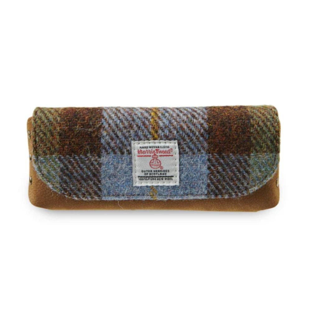 Islander Harris Tweed Leather Glasses Case 'Chestnut Blue Tartan' - The Celtic Gift Store - Glasses Case - Accessories
