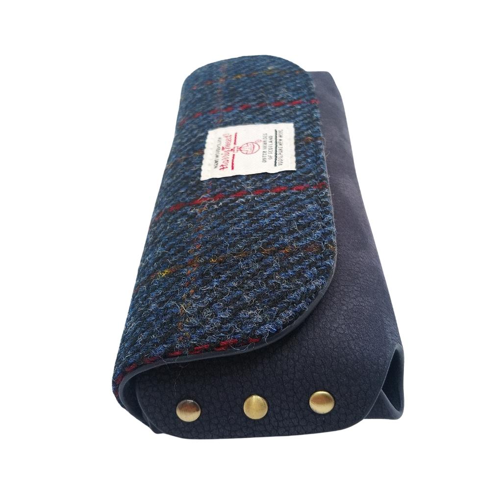 Islander Harris Tweed Leather Glasses Case 'Navy Over Check'