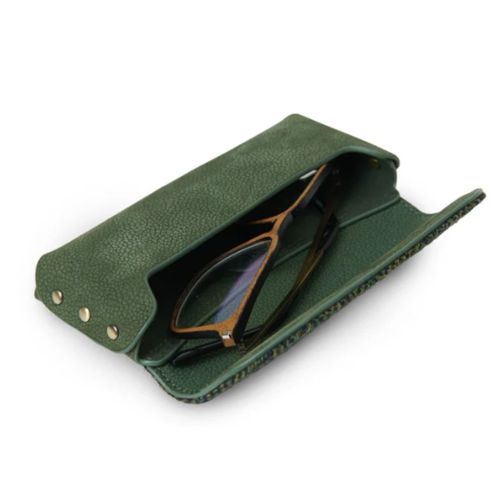 Islander Harris Tweed Leather Glasses Case 'Dark Green Herringbone' - The Celtic Gift Store - Glasses Case - Accessories