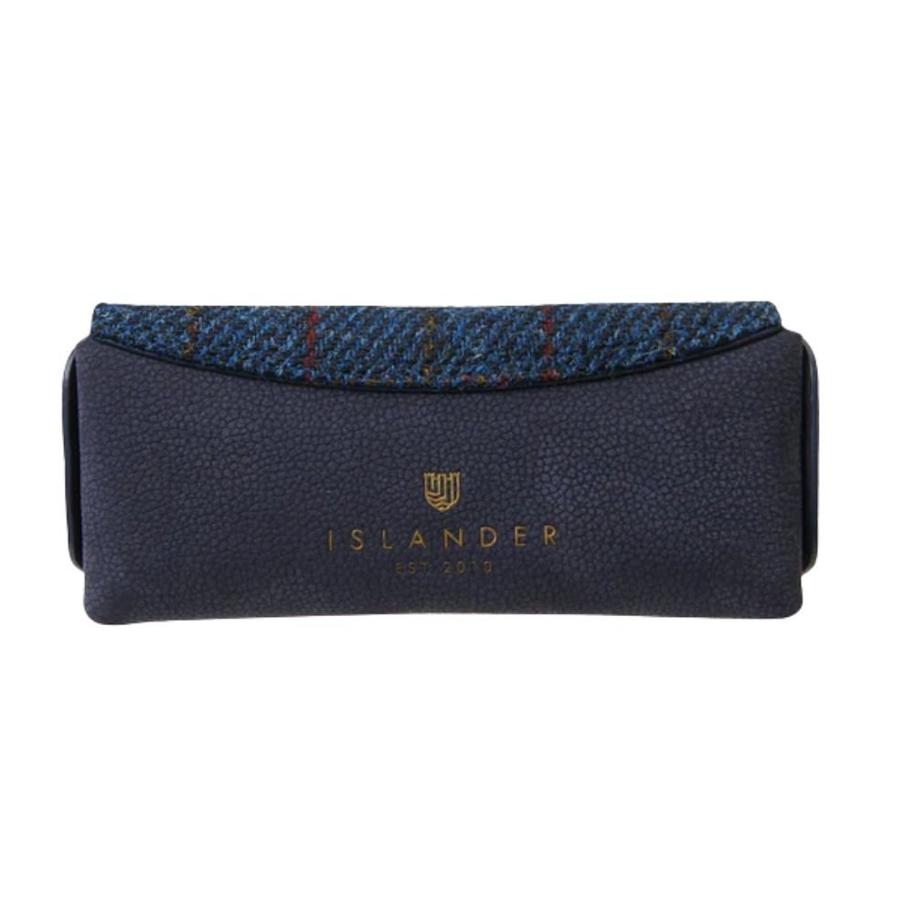Islander Harris Tweed Leather Glasses Case 'Navy Over Check'