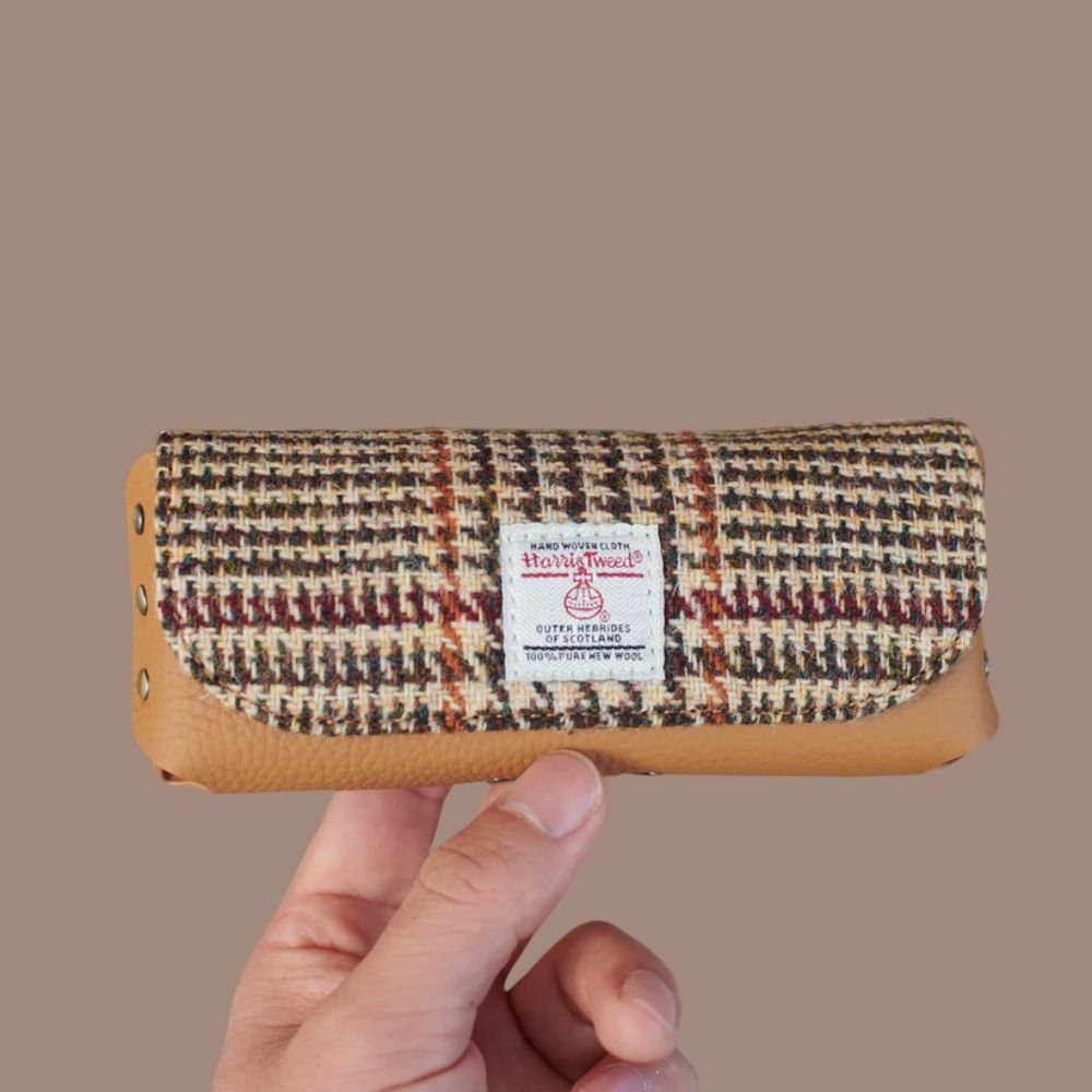 Islander Harris Tweed Leather Glasses Case 'Navy Over Check'