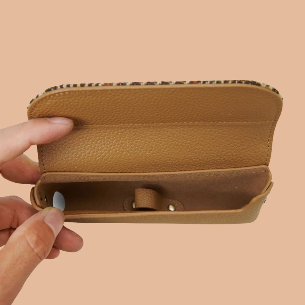 Islander Harris Tweed Leather Glasses Case 'Navy Over Check'