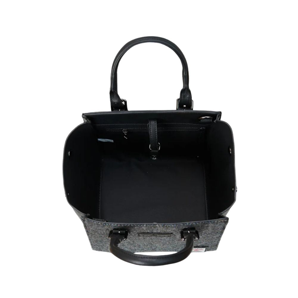 Islander Harris Tweed Medium Caillie Tote 'Black and Grey Herringbone'